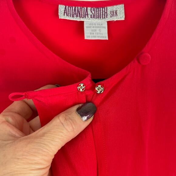 Vintage Womens 100% Silk Blouse Dolman Short Sleeve Layer Luxury Holiday Red 6 - Picture 7 of 10